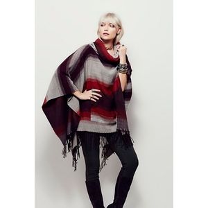 Free People Brown Striped Fringe Poncho Coat